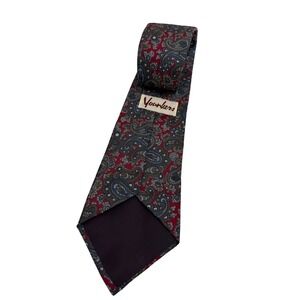 Younkers Mens Paisley Silk Tie Burgundy Navy Blue Gold Classic Formal Necktie